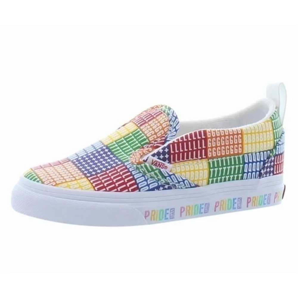 Vans Kid Shoes Slip On V‎ Pride Rainbow LGBTQ Sneakers Strap All Over Print
